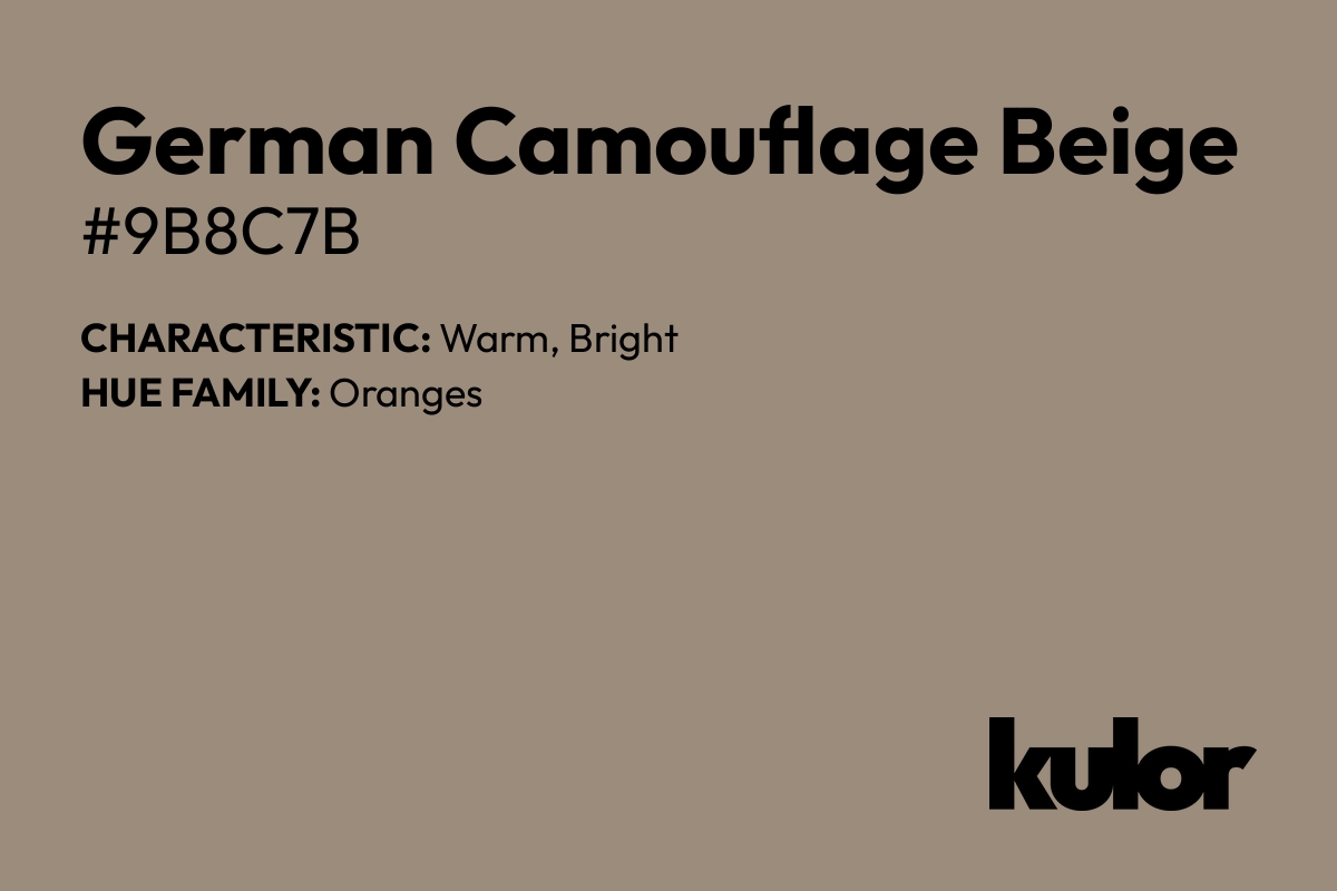 German Camouflage Beige is a color with a HTML hex code of #9b8c7b.