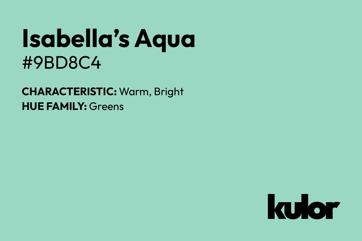 Isabella’s Aqua is a color with a HTML hex code of #9bd8c4.