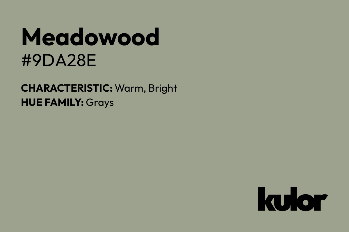 Meadowood is a color with a HTML hex code of #9da28e.