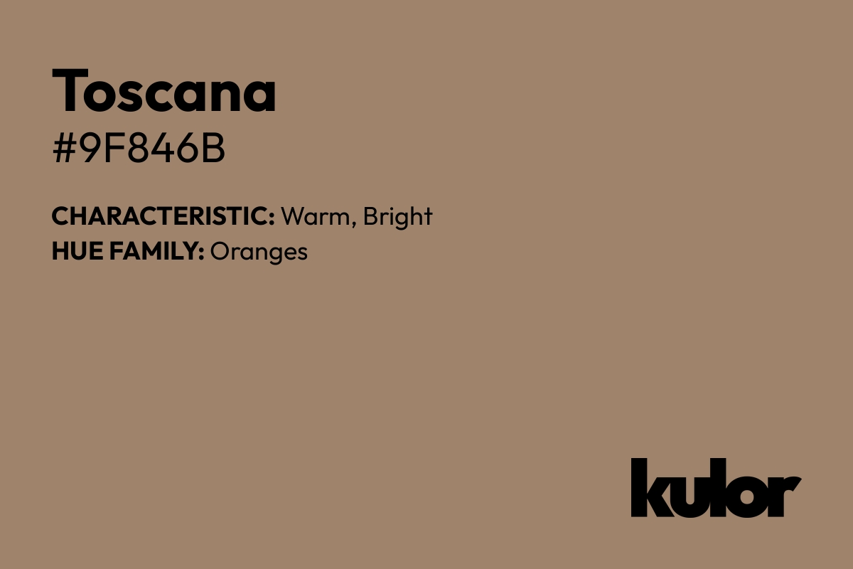 Toscana is a color with a HTML hex code of #9f846b.