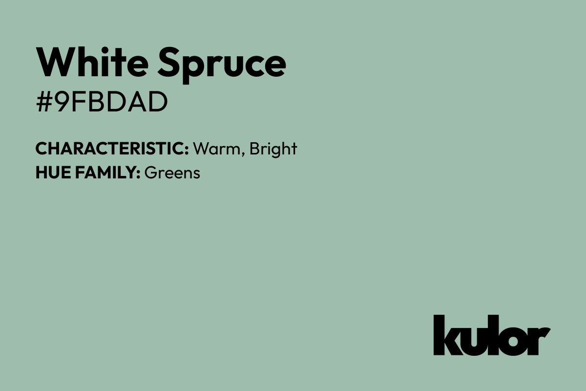 White Spruce is a color with a HTML hex code of #9fbdad.