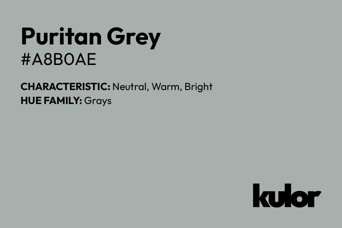 Puritan Grey is a color with a HTML hex code of #a8b0ae.