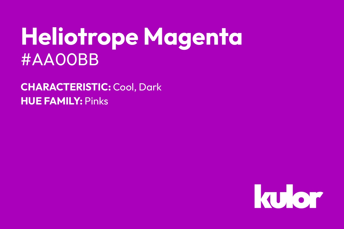 Heliotrope Magenta is a color with a HTML hex code of #aa00bb.