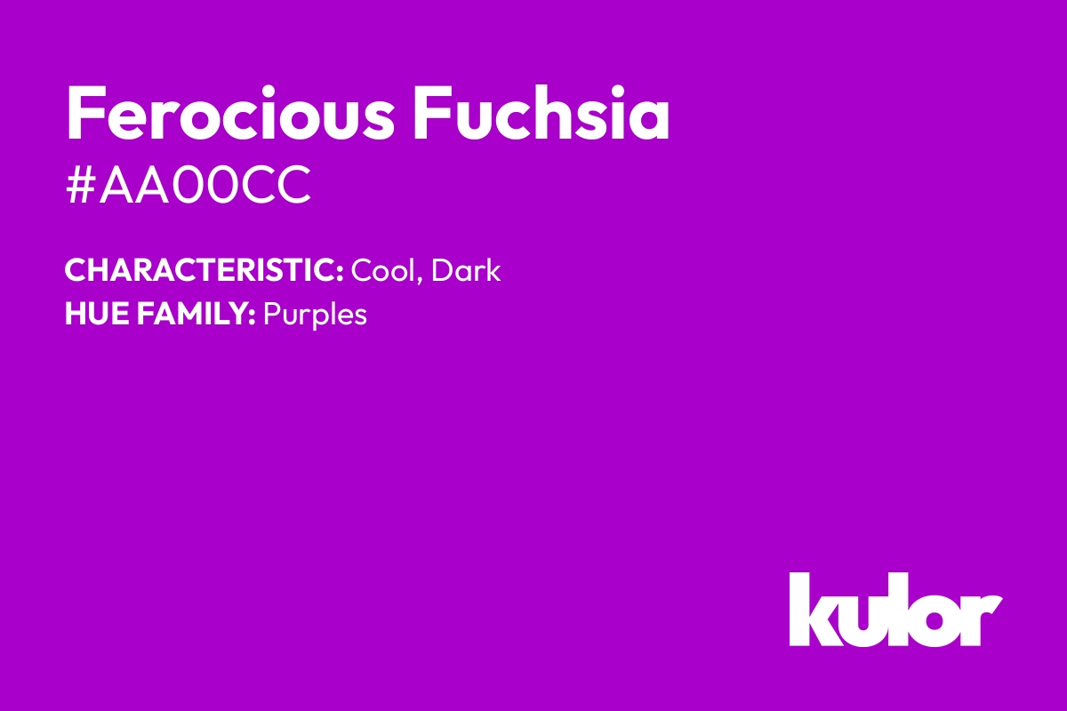 Ferocious Fuchsia is a color with a HTML hex code of #aa00cc.