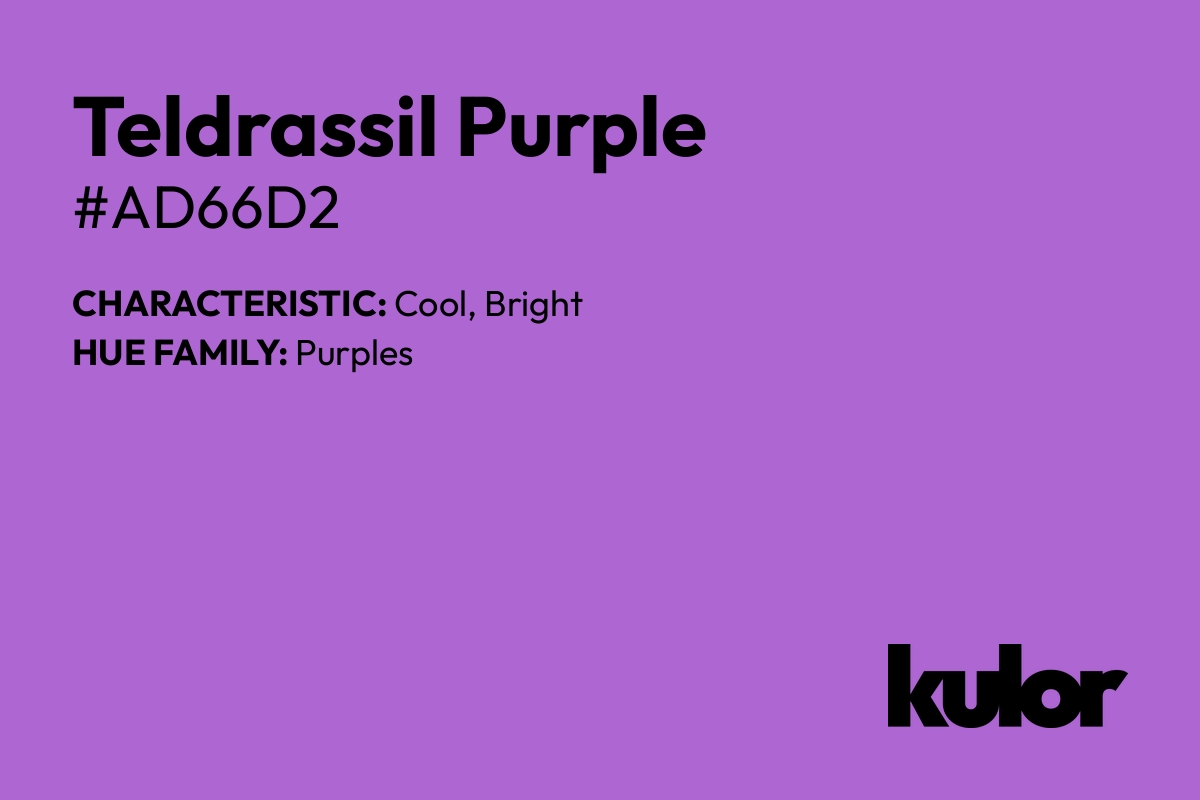 Teldrassil Purple is a color with a HTML hex code of #ad66d2.