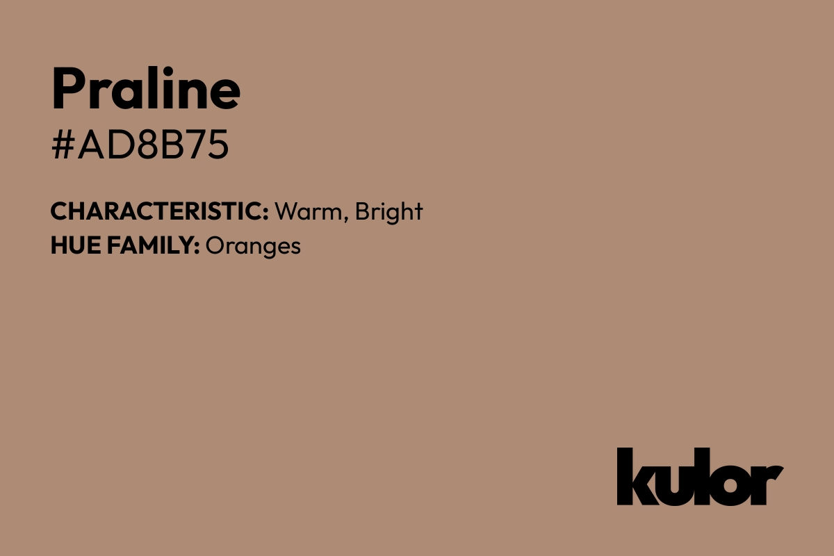 Praline is a color with a HTML hex code of #ad8b75.