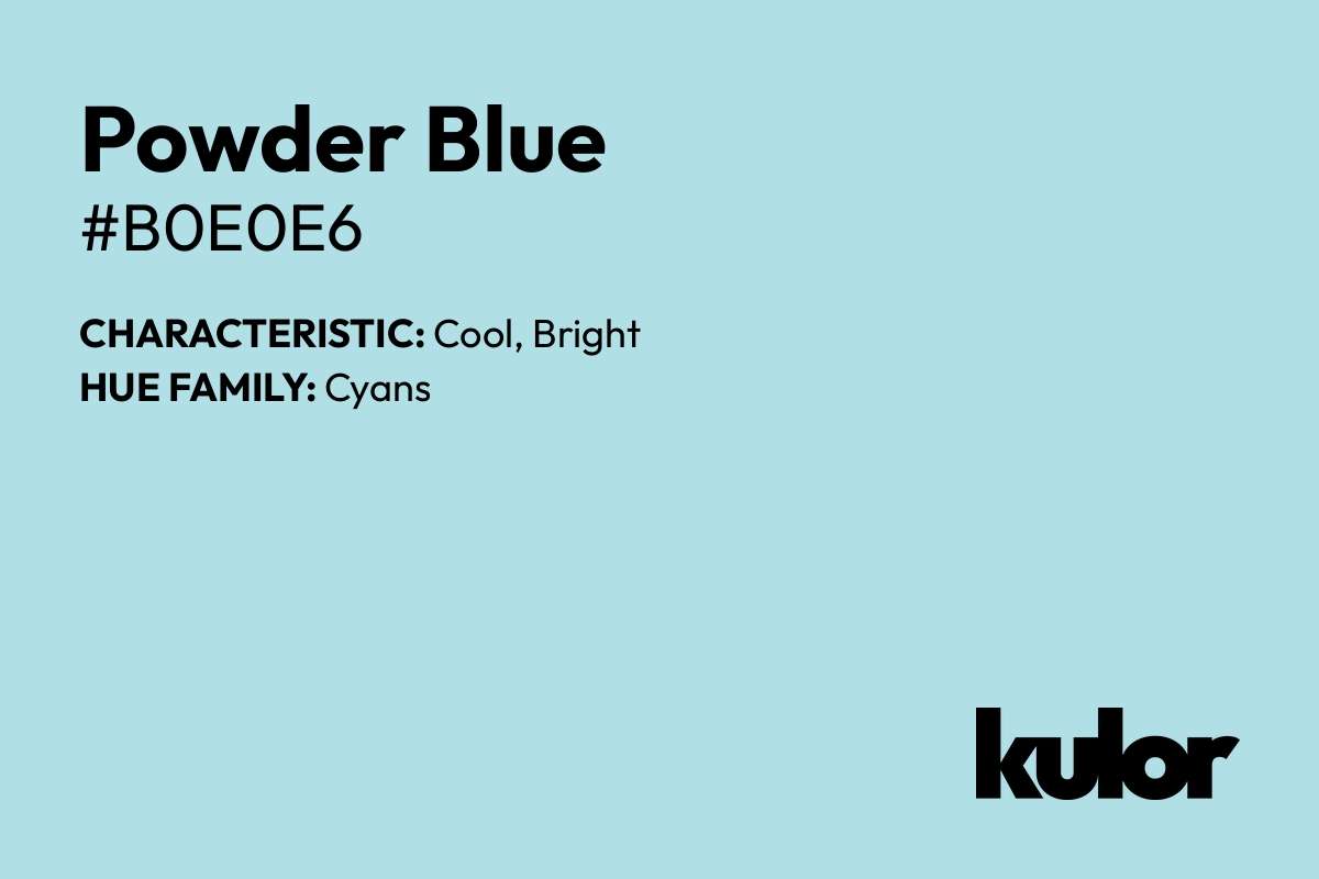 Powder Blue is a color with a HTML hex code of #b0e0e6.