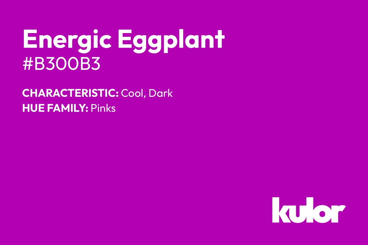 Energic Eggplant is a color with a HTML hex code of #b300b3.