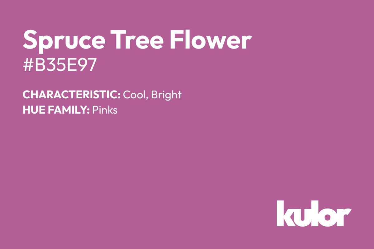 Spruce Tree Flower is a color with a HTML hex code of #b35e97.