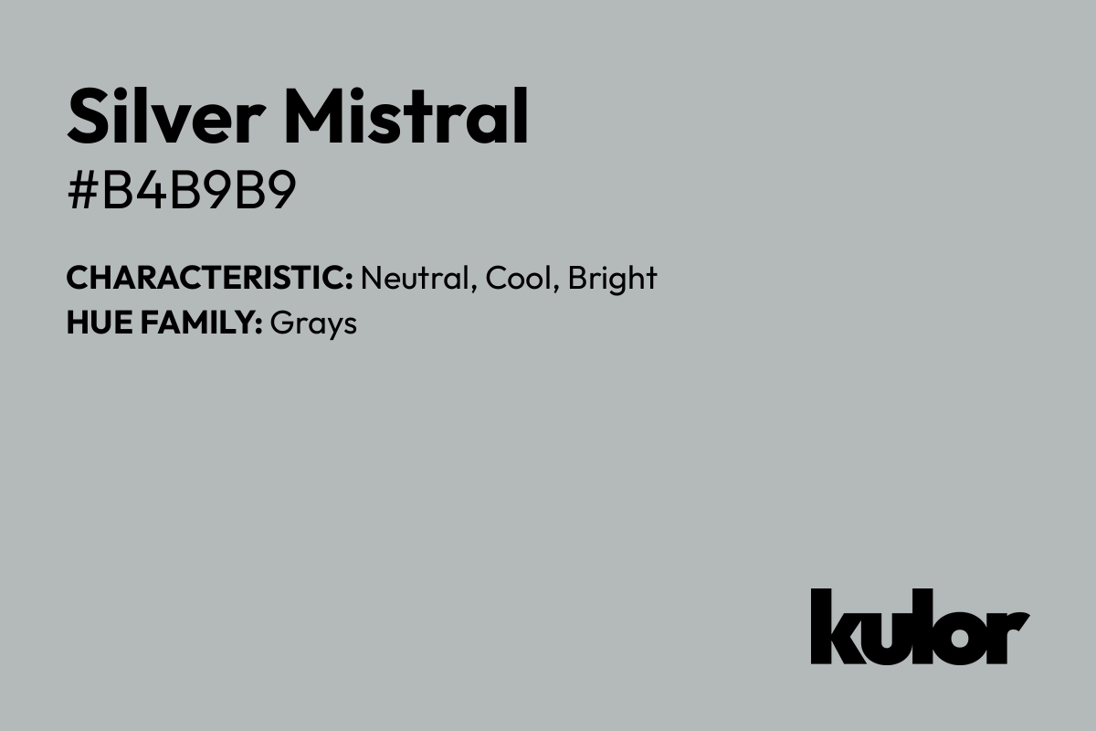 Silver Mistral is a color with a HTML hex code of #b4b9b9.