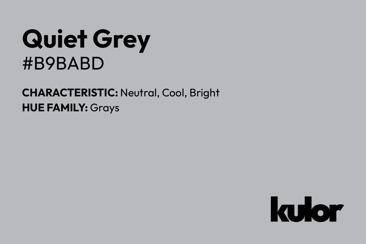 Quiet Grey is a color with a HTML hex code of #b9babd.