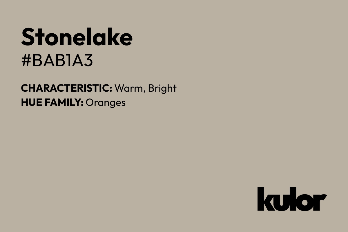 Stonelake is a color with a HTML hex code of #bab1a3.