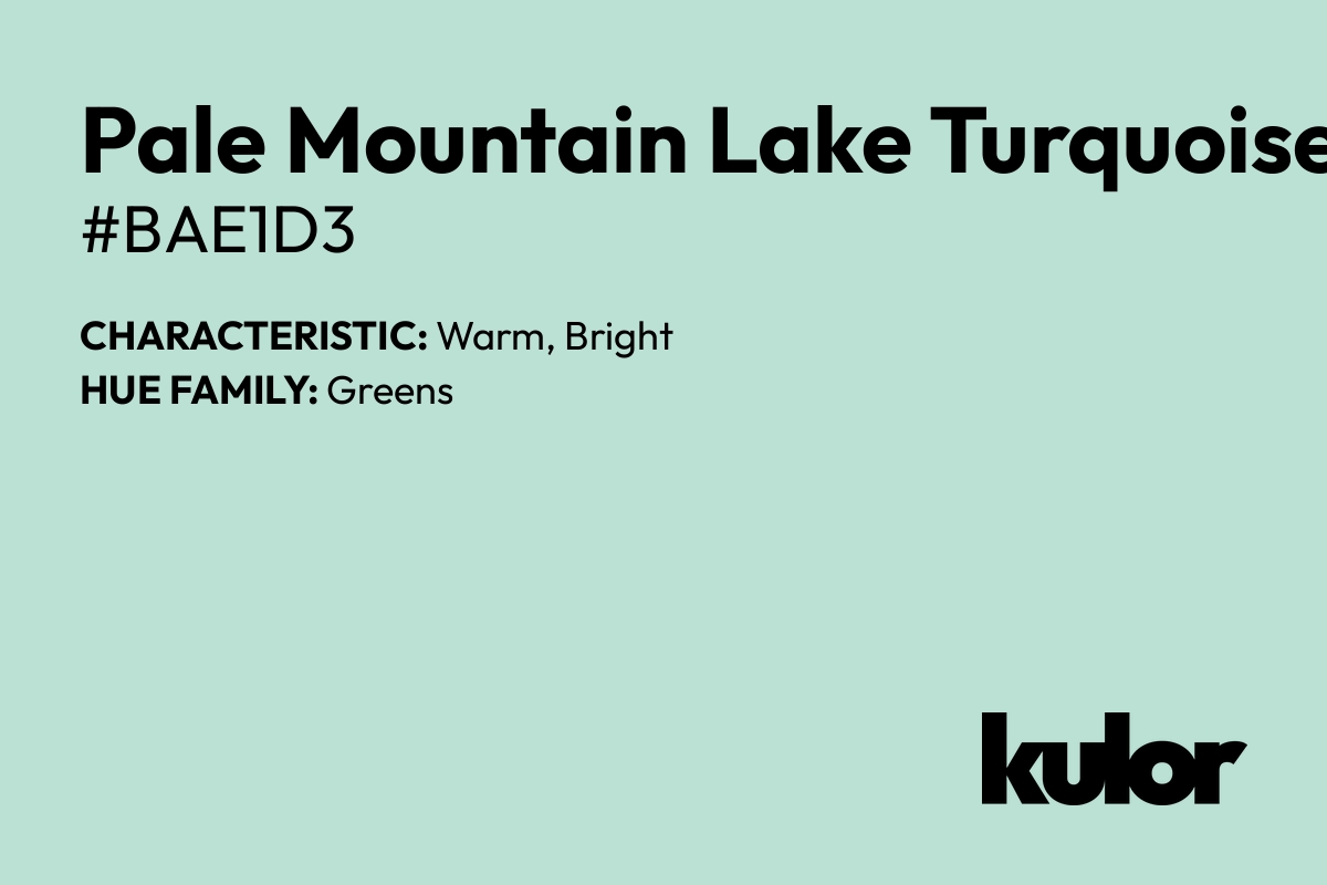 Pale Mountain Lake Turquoise is a color with a HTML hex code of #bae1d3.