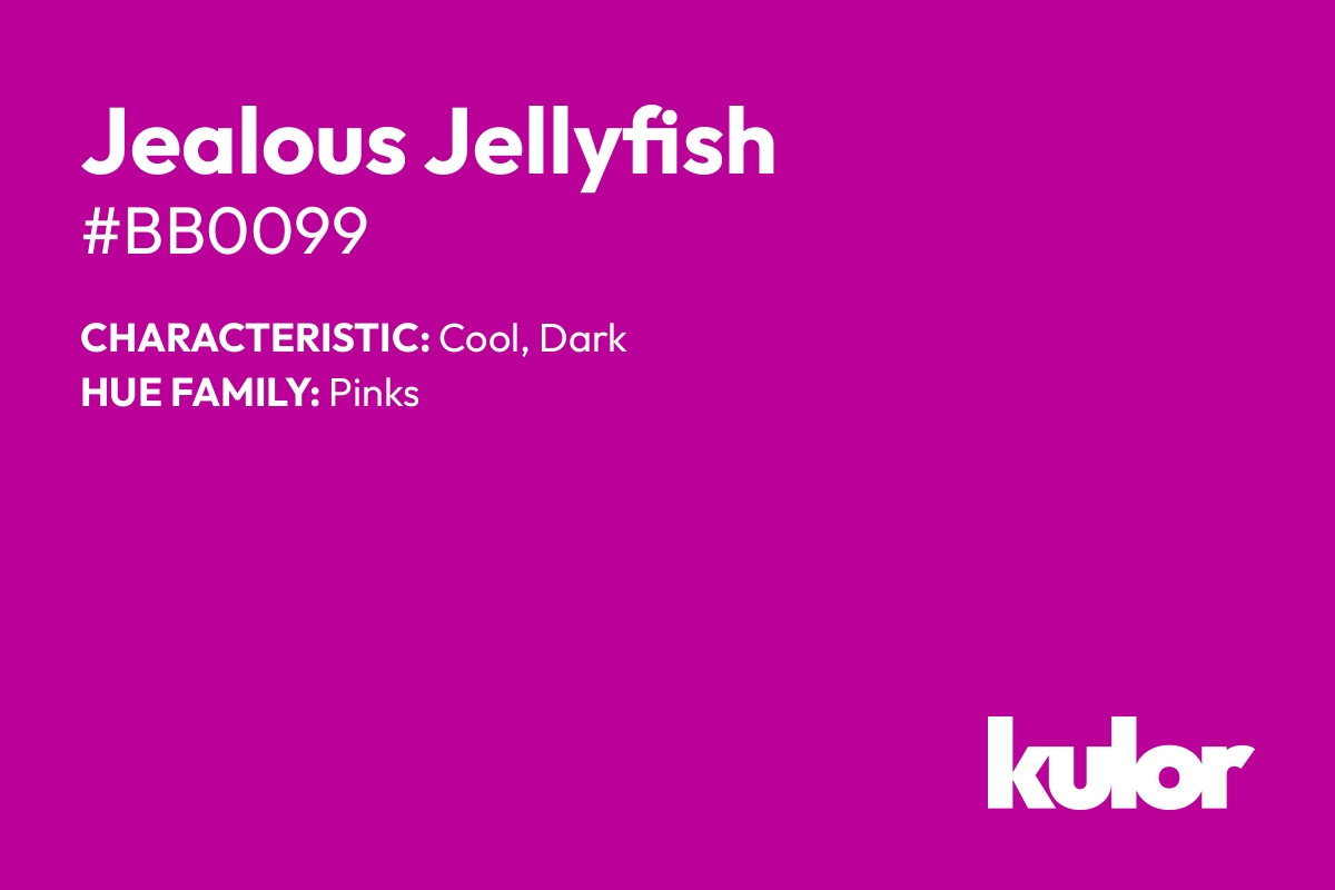 Jealous Jellyfish is a color with a HTML hex code of #bb0099.