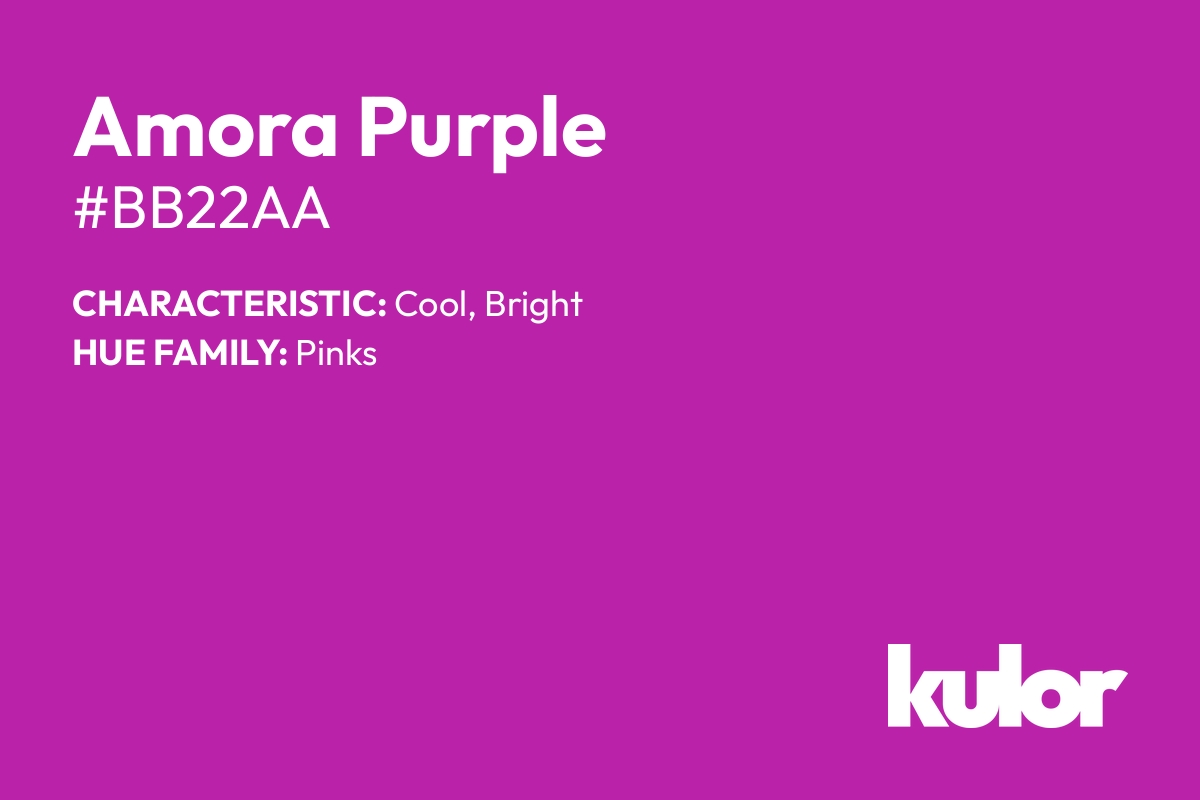 Amora Purple is a color with a HTML hex code of #bb22aa.