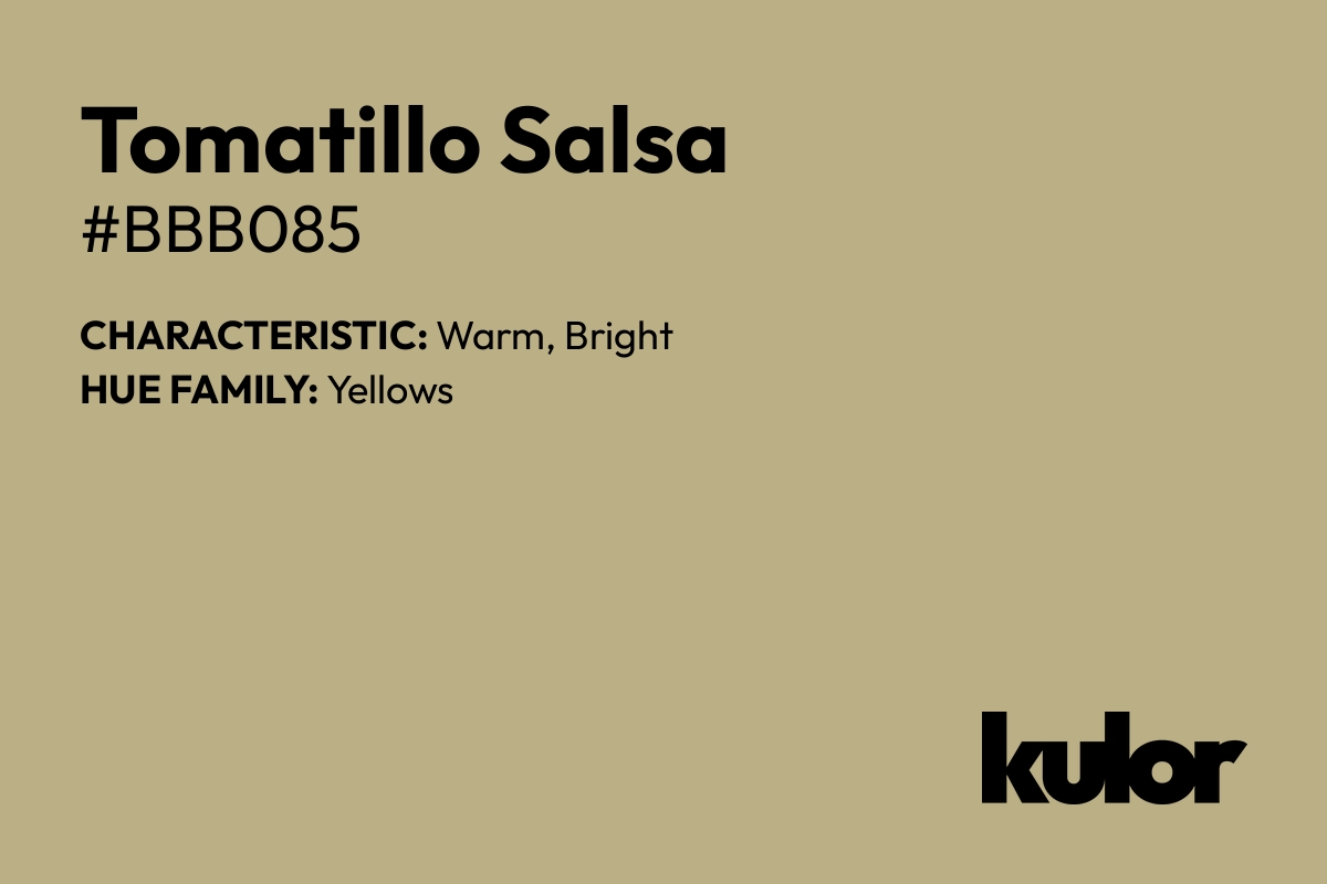 Tomatillo Salsa is a color with a HTML hex code of #bbb085.