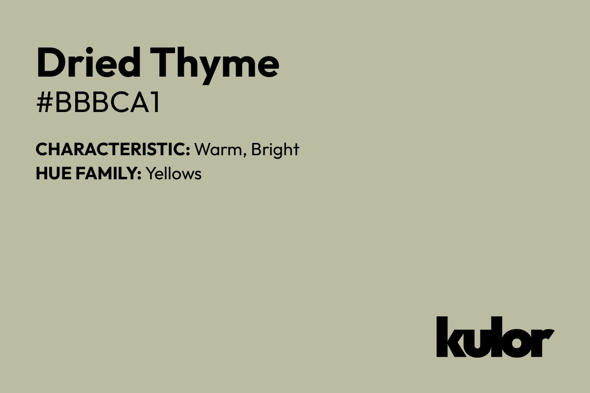 Dried Thyme is a color with a HTML hex code of #bbbca1.