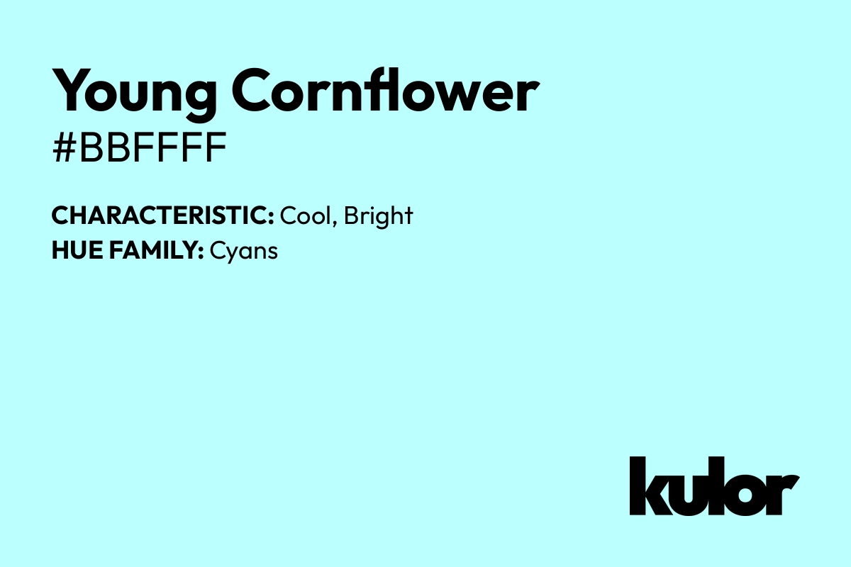 Young Cornflower is a color with a HTML hex code of #bbffff.