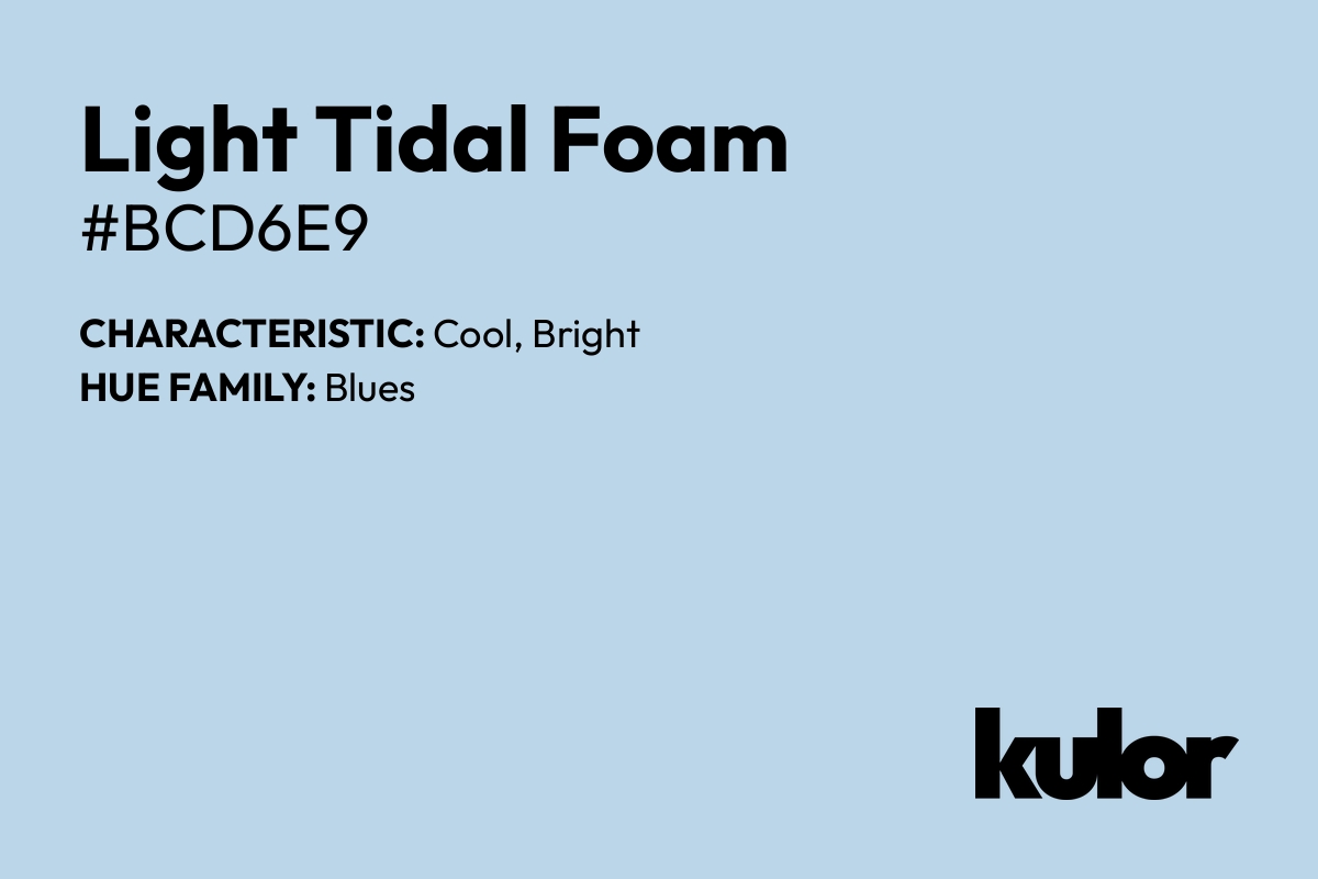 Light Tidal Foam is a color with a HTML hex code of #bcd6e9.