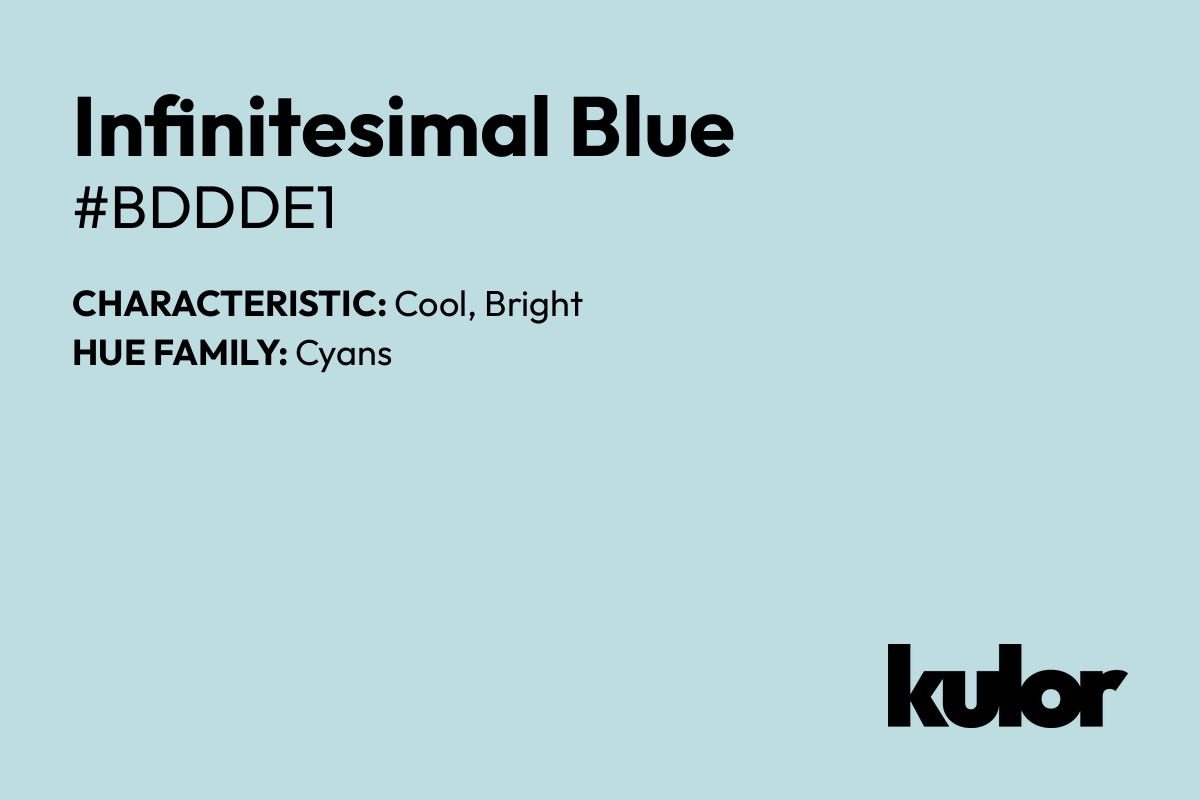 Infinitesimal Blue is a color with a HTML hex code of #bddde1.