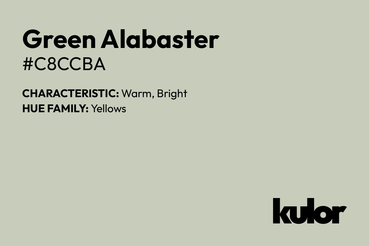 Green Alabaster is a color with a HTML hex code of #c8ccba.