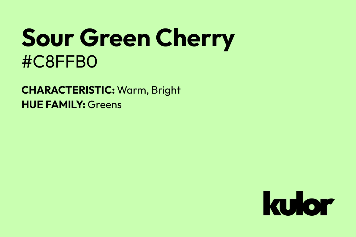 Sour Green Cherry is a color with a HTML hex code of #c8ffb0.