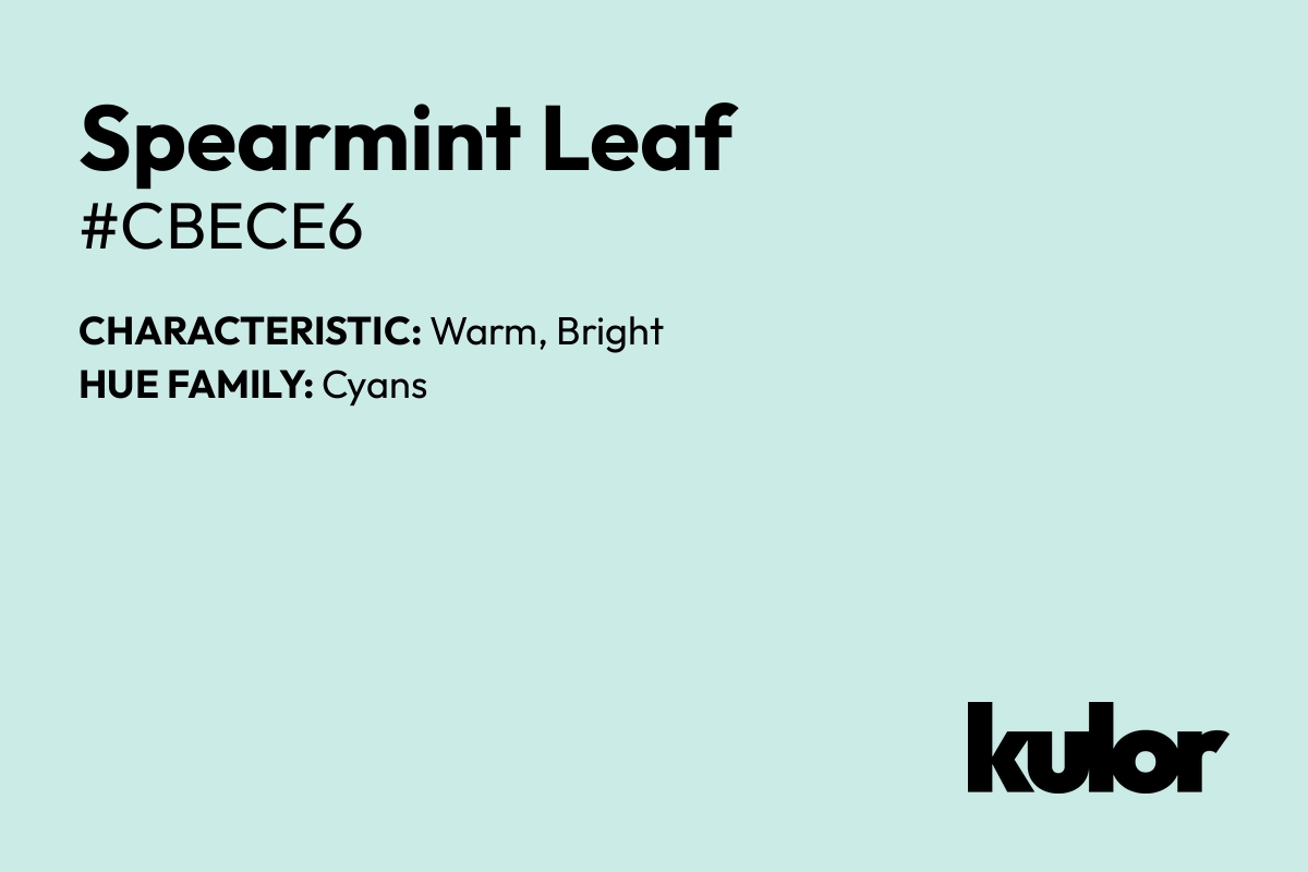 Spearmint Leaf is a color with a HTML hex code of #cbece6.