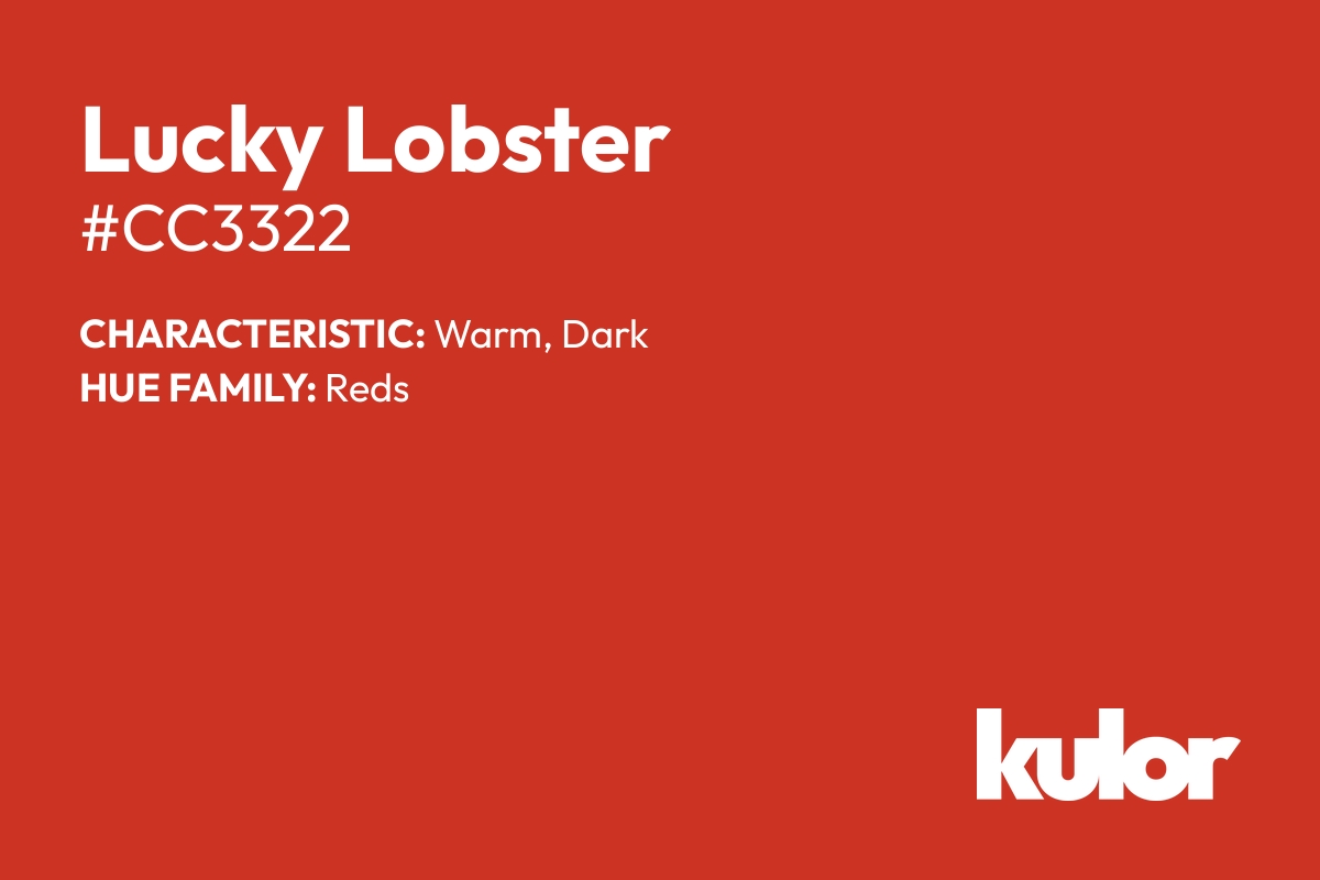 Lucky Lobster is a color with a HTML hex code of #cc3322.