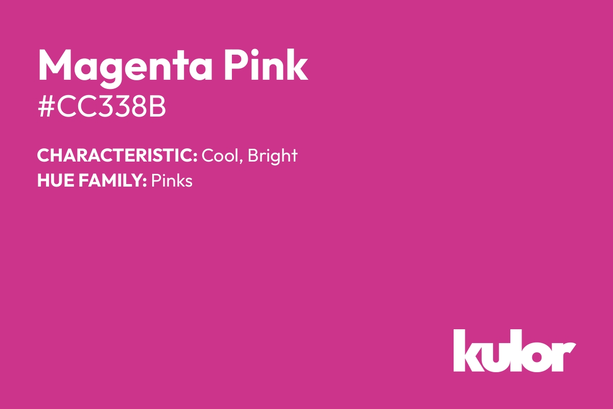 Magenta Pink is a color with a HTML hex code of #cc338b.