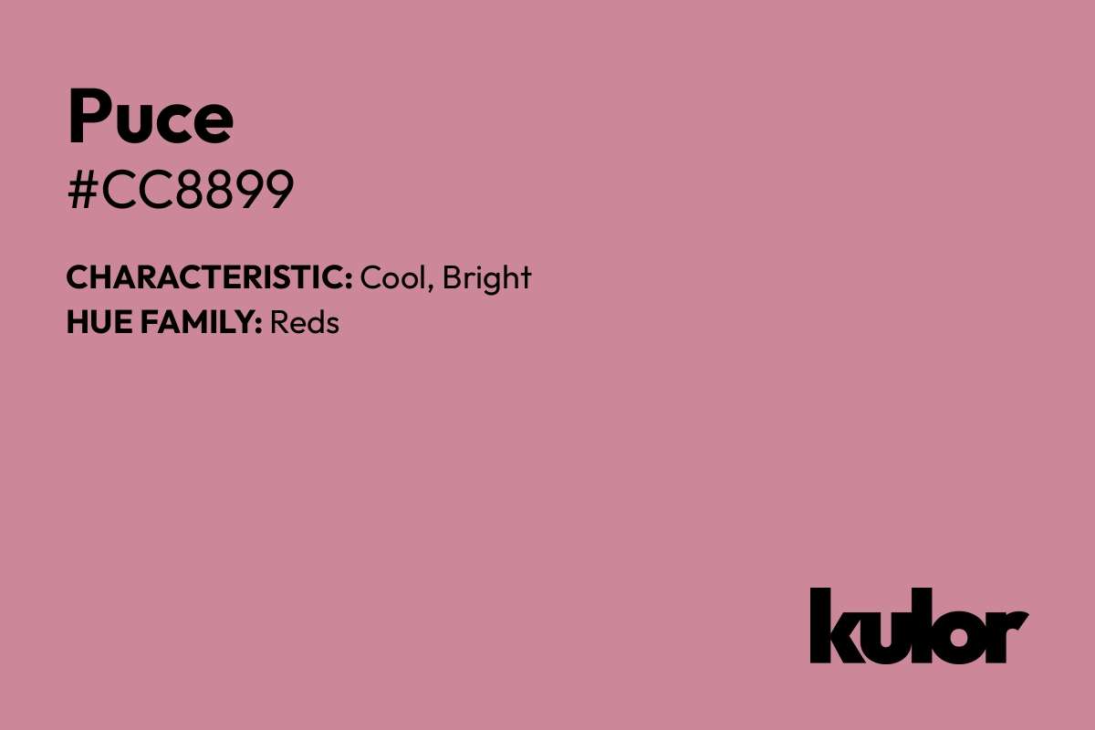 Puce is a color with a HTML hex code of #cc8899.