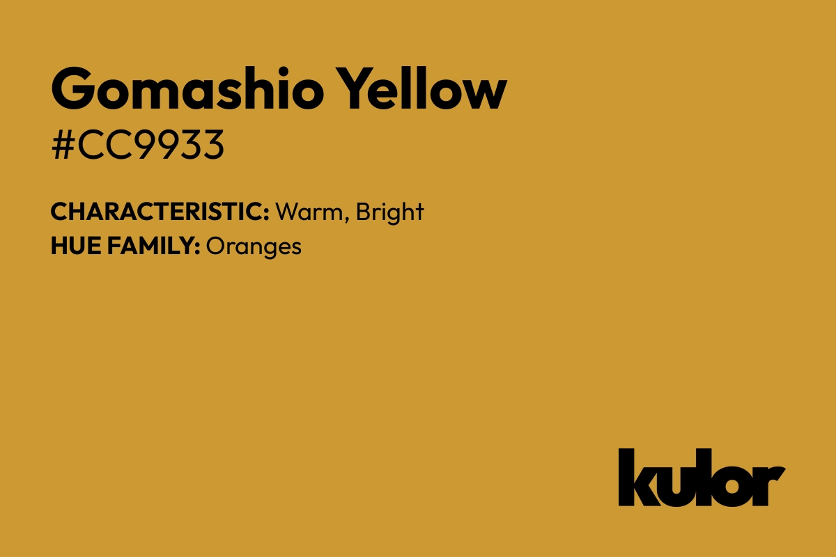 Gomashio Yellow is a color with a HTML hex code of #cc9933.