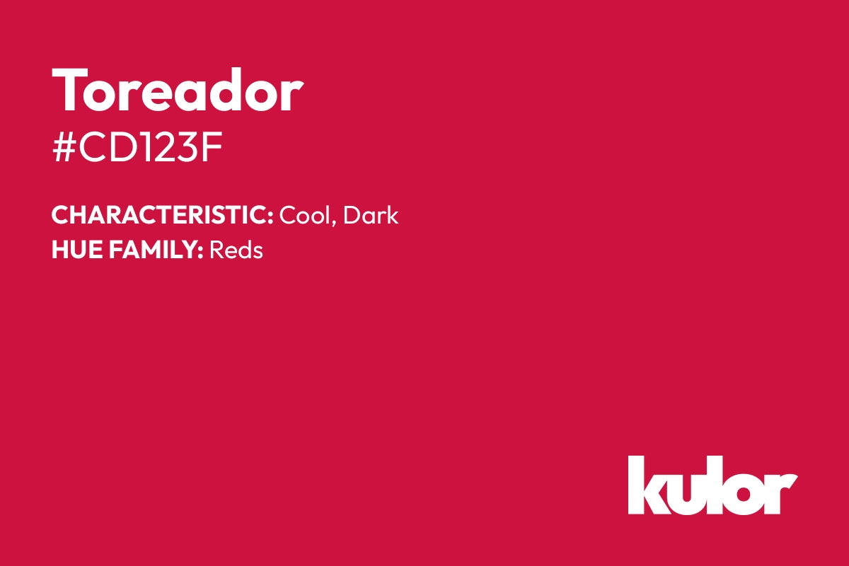 Toreador is a color with a HTML hex code of #cd123f.