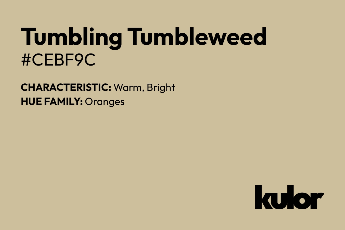 Tumbling Tumbleweed is a color with a HTML hex code of #cebf9c.