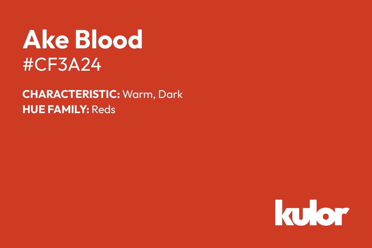 Ake Blood is a color with a HTML hex code of #cf3a24.