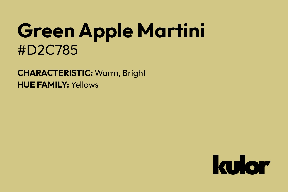 Green Apple Martini is a color with a HTML hex code of #d2c785.