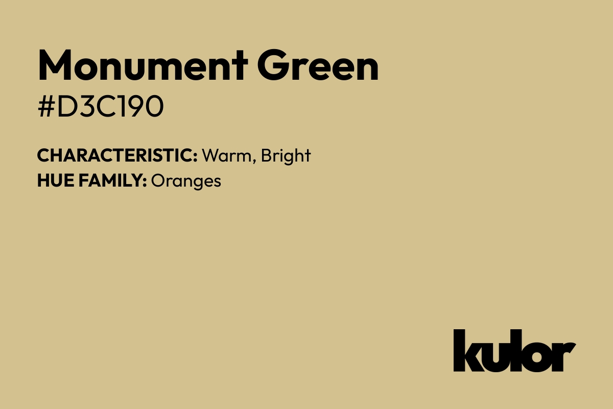 Monument Green is a color with a HTML hex code of #d3c190.