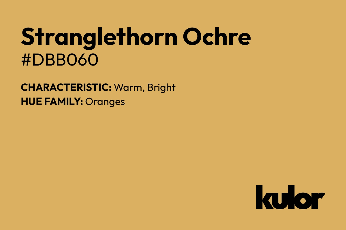 Stranglethorn Ochre is a color with a HTML hex code of #dbb060.