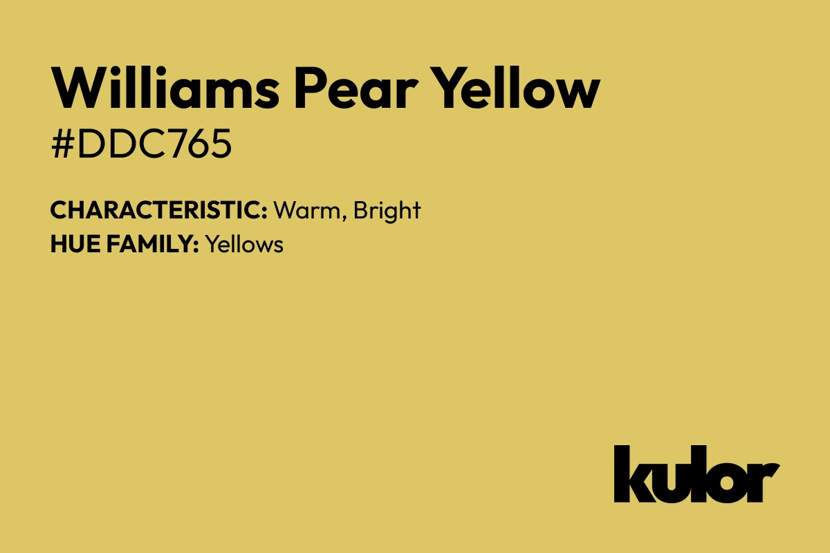 Williams Pear Yellow is a color with a HTML hex code of #ddc765.