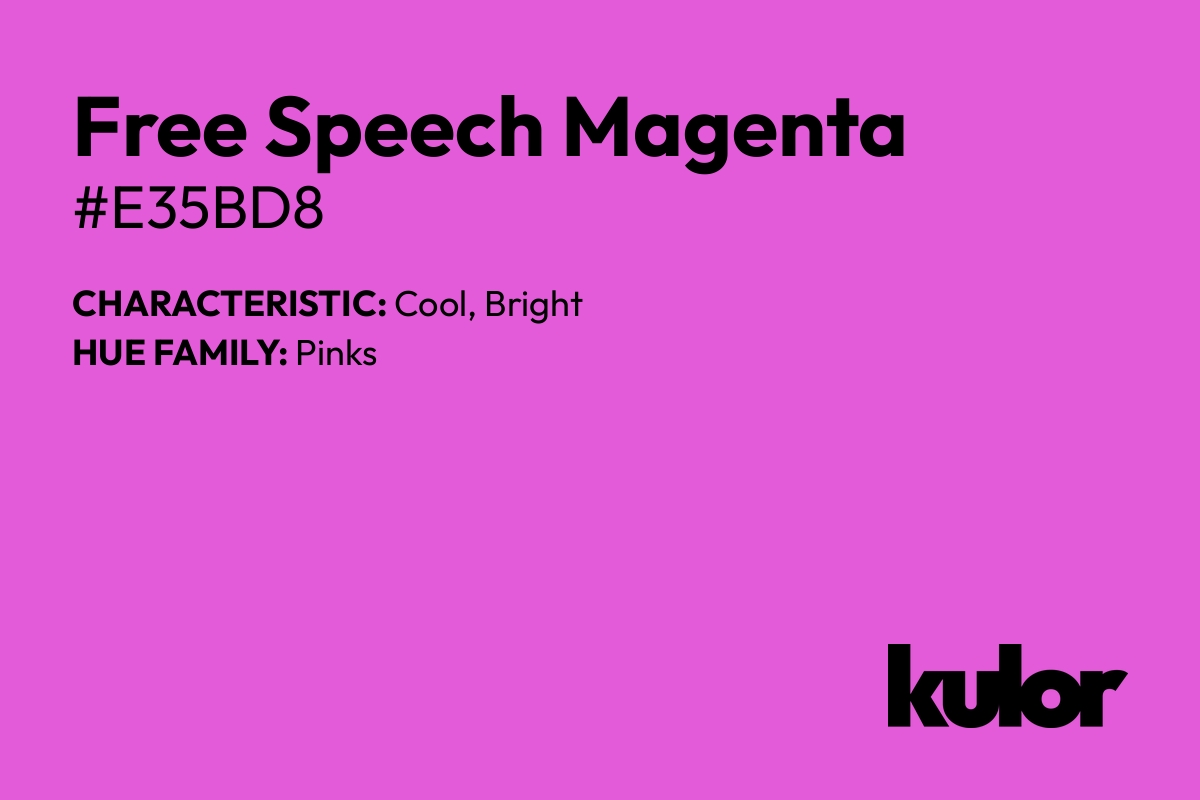 Free Speech Magenta is a color with a HTML hex code of #e35bd8.