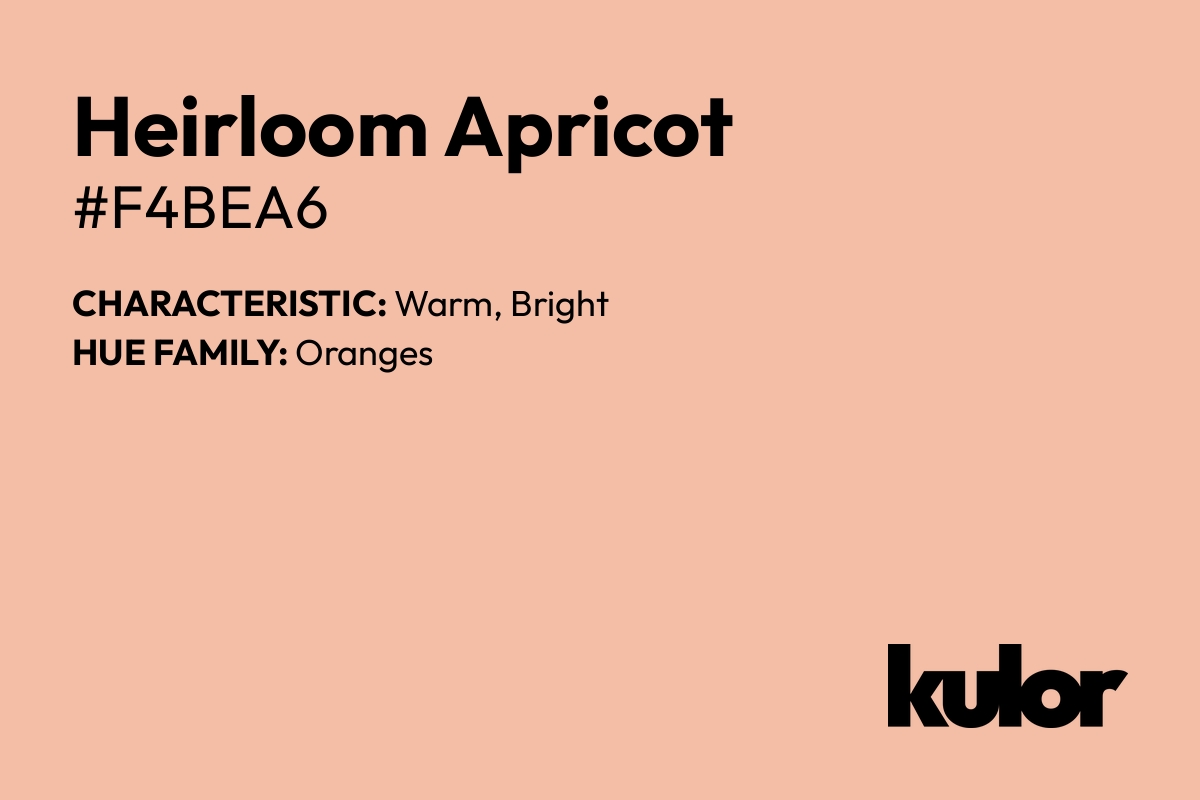 Heirloom Apricot is a color with a HTML hex code of #f4bea6.