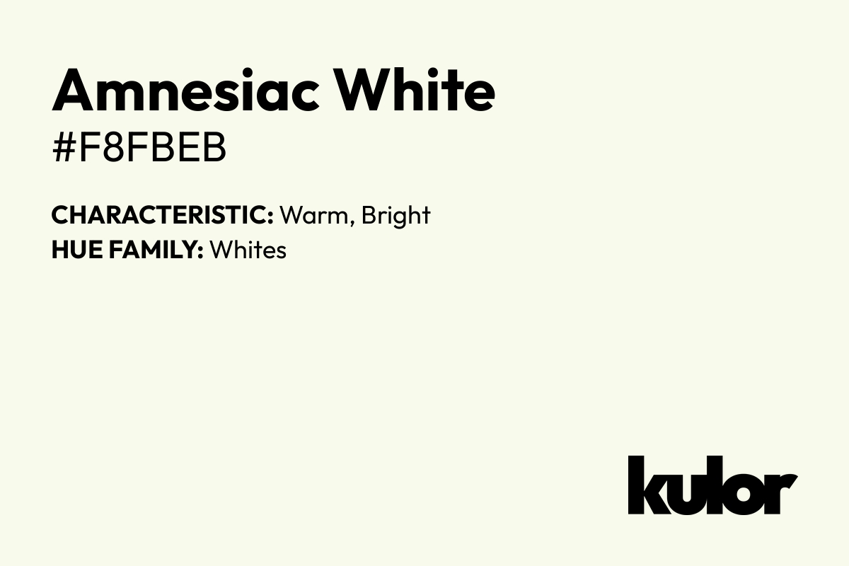 Amnesiac White is a color with a HTML hex code of #f8fbeb.