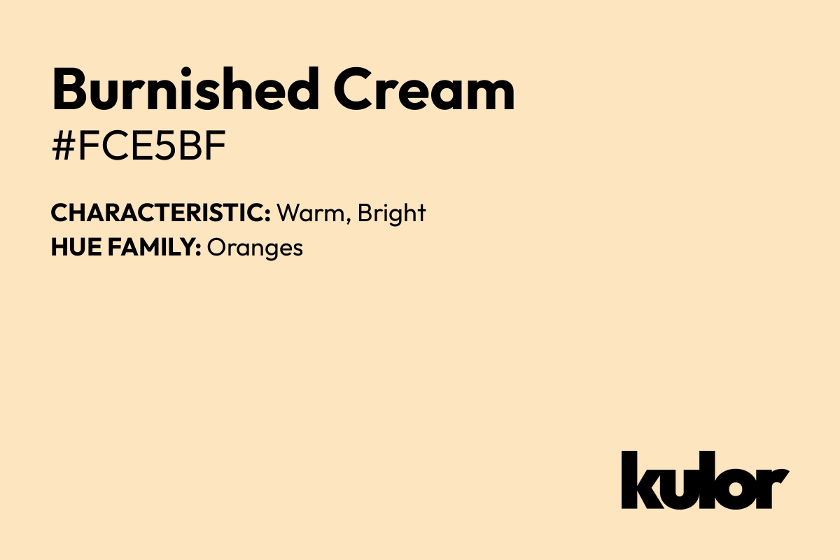 Burnished Cream is a color with a HTML hex code of #fce5bf.