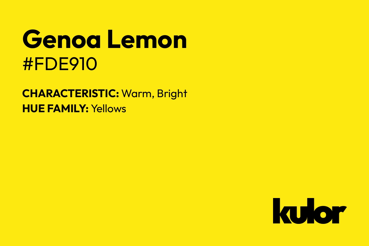 Genoa Lemon is a color with a HTML hex code of #fde910.