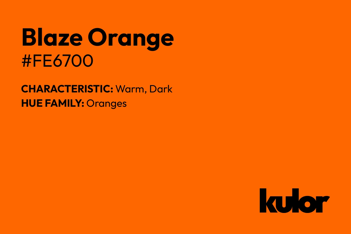 Blaze Orange is a color with a HTML hex code of #fe6700.