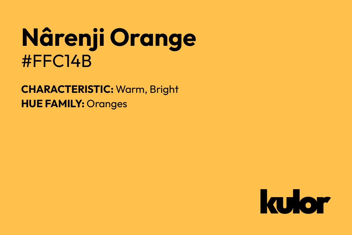 Nârenji Orange is a color with a HTML hex code of #ffc14b.