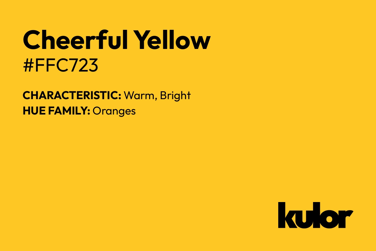 Cheerful Yellow is a color with a HTML hex code of #ffc723.