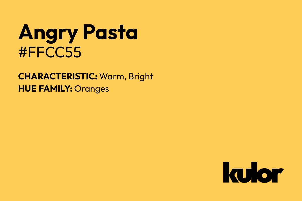 Angry Pasta is a color with a HTML hex code of #ffcc55.