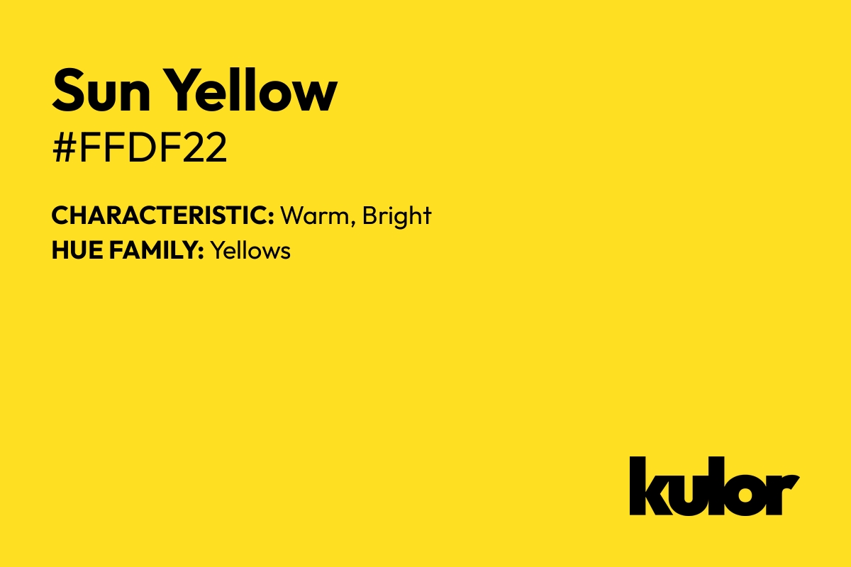 Sun Yellow is a color with a HTML hex code of #ffdf22.