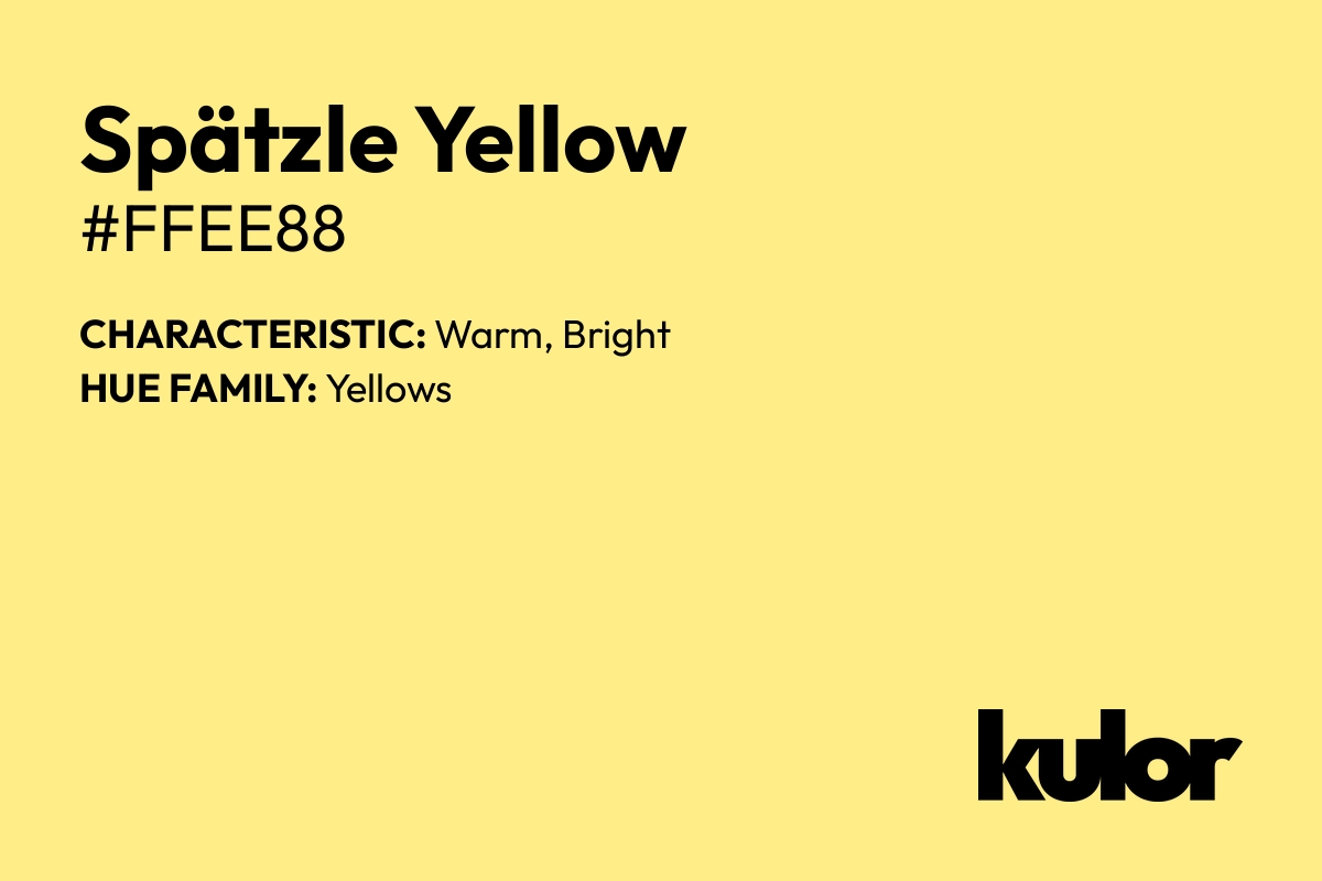 Spätzle Yellow is a color with a HTML hex code of #ffee88.